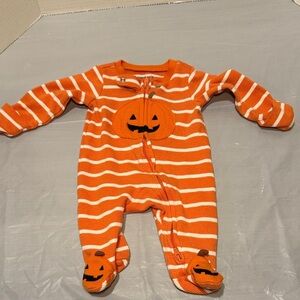 Carter's Halloween Orange Striped Pumpkin Footie Newborn